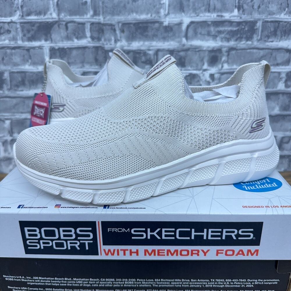 Skechers Bobs Sport B Flex On White Vegan 117325W OFWT Womens Size 5.5 New